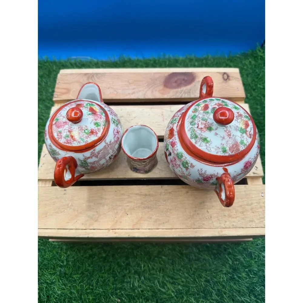 Vintage Kutani Porcelain Miniature Tea Set - Geisha/Garden Motif-3Piece Part Set